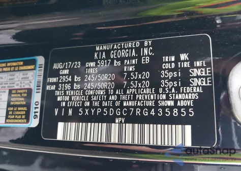 2024 Kia Telluride Sx Prestige from USA, damaged, VIN 5XYP5DGC7RG435855